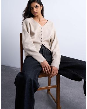 TOPSHOP – longline-strickjacke aus kompaktem strick - Grau