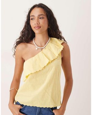 Vila One Shoulder Frill Detail Cotton Top - Yellow