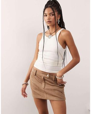 Lioness Mirage Faux Suede Low Rise Mini Skirt - Natural