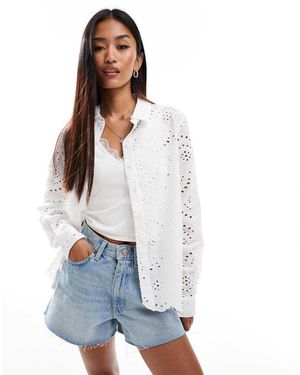 Pieces Broderie Shirt With Scallop Hem Detail - White