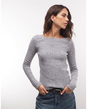 Monki Gerippter strickpullover - Grau