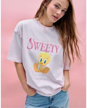 Stradivarius Sweety Short Sleeve Round Neck T-shirt - Purple
