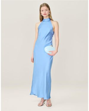 OMNES Dresses Seychelles Halter Neck Satin Midi Dress - Blue