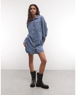 Noisy May Long Sleeve Denim Shirt Dress - Blue