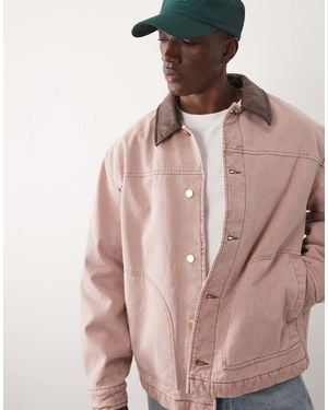 ASOS Washed Workwear Jacket With Contrast Collar - Pink