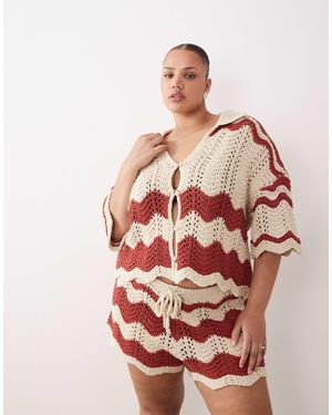 ARRANGE Curve Stripe Crochet Top Co Ord - Pink