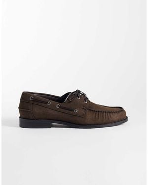 ASOS Lace Up Boat Shoes With Ruching - Brown