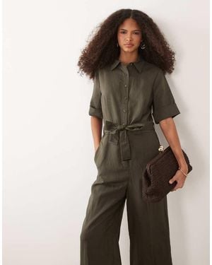 Mango Short Sleeve Tie Waist Jumpsuit - Green