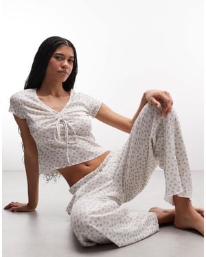 Daisy Street Pyjama Tie Front Top And Bottoms - Multicolour