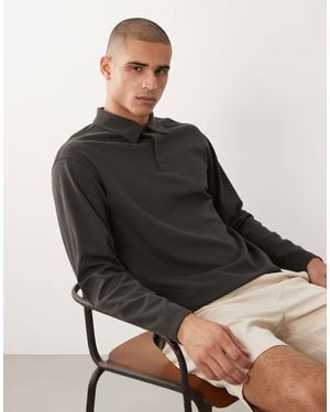SELECTED Waffle Long Sleeve Polo - Black