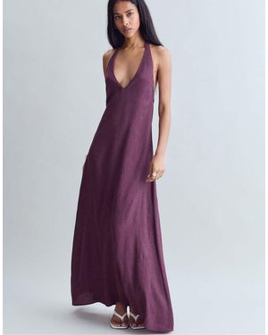 Stradivarius Textured Halter Midi Dress - Purple