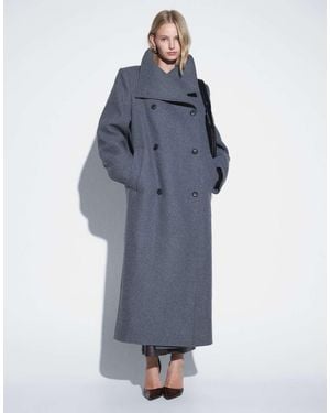 Weekday Abrigo De Mezcla De Lana Con Doble Botonadura, Cuello Alzado Y Hombreras En Gris Oscuro Jaspeado