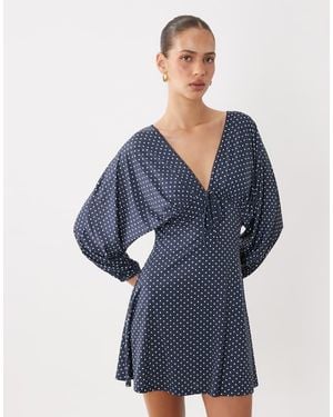Miss Selfridge V-Neck Balloon Sleeve Mini Dress - Blue