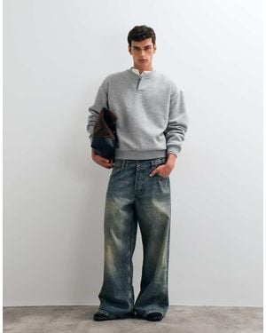 ASOS Felpa Henley Oversize Squadrata Grigia - Grigio