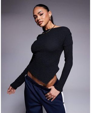 ASOS Textured Asymmetric Hem Top With Ruching Detail - Blue