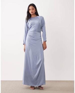 TFNC London Bridesmaids Long Sleeve Satin Maxi Dress - Blue