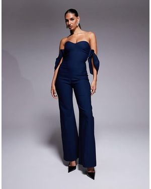 Vesper Square Neck Ruffle Sleeve Wide Leg Jumpsuit - Blue