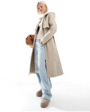 Threadbare Midi Trench Coat With Belt - White
