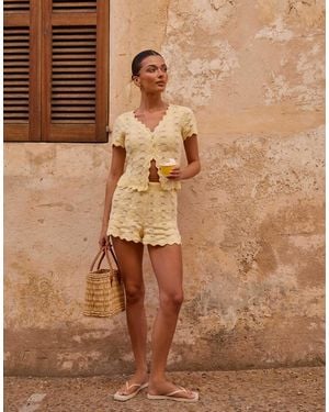 The Frolic Exclusive Crochet Scallop Trim Mini Shorts Co-ord - Brown
