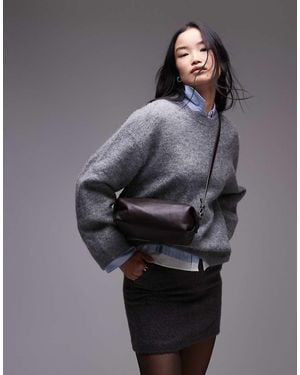 ARKET Leather Soft Square Clutch Bag With Detachable Shoulder Strap - Grey