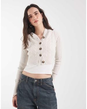 Hollister Cropped Knitted Hoodie - White