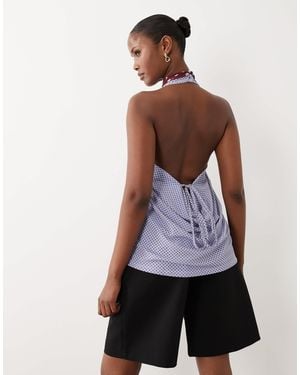 ASOS Printed Mesh Open Front Top With Tie - White