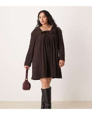 ASOS Asos Design Curve Cord Tie Front Mini Smock Dress - Black