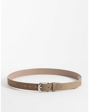 ASOS Smart Faux Suede Single Stud Belt With Rounded Edge Brushed Silver Buckle - Natural