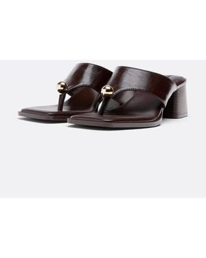 Stradivarius Block Heel Thong Detail Sandals - White