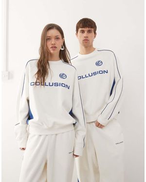 Collusion Sudadera Color Crema Y Azul De Corte Cuadrado Y Estilo Fútbol De (Parte De Un Conjunto) - Blanco