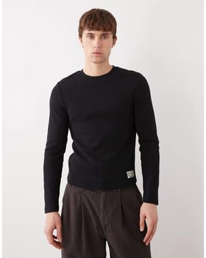 Collusion Long Sleeve Fitted Rib Top - Black