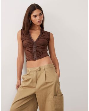 BRONZE SNAKE Alyce Ruched Short Sleeve Top - Brown
