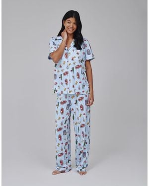 Loungeable Pasta Food Graphic Shirt And Trouser Pj Set - Blue
