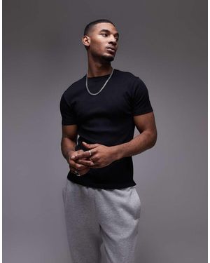 TOPMAN T-Shirt Skinny Nera A Coste - Grigio