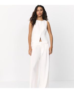 Stradivarius Tall Rustic Wide-leg Trousers With Adjustable Buttons - White