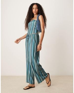 ASOS Gestreepte Broek Met Wijde Pijpen, Halfhoge Taille En Textuur - Blauw