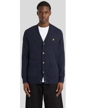 Lyle & Scott Mid Knits Lambswool Blend V Neck Cardigan - Blue