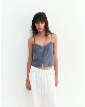 Pull&Bear Lace-Trimmed Camisole Crop Top - Blue