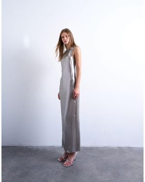 TOPSHOP Metallic Midiaxi Dress With Hardware - White