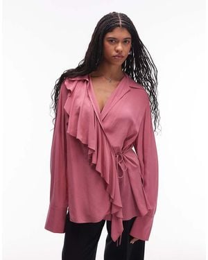 & Other Stories Semi Sheer Boho Blouse With Asymmetric Ruffle - Red