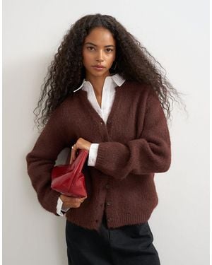 TOPSHOP Knitted Fluffy Eyelash Cardigan - Brown