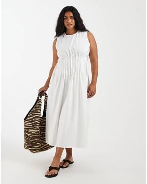 Vero Moda Poplin Pleated Waist Sleeveless Midi Dress - White