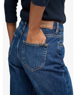 Superdry Cotton Mid Rise Straight Jeans - Blue