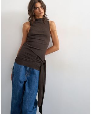 TOPSHOP High Neck Top With Tie Detail - Blue