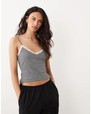 Miss Selfridge – camisole-oberteil mit vichy-karo und spitzenborte, kombiteil - Schwarz
