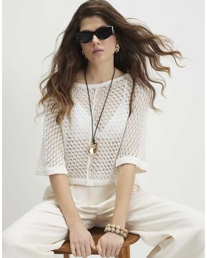 River Island Open Stitch Knitted T-Shirt - Natural