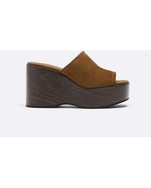 Stradivarius Open Leather Platform Wedges - Brown