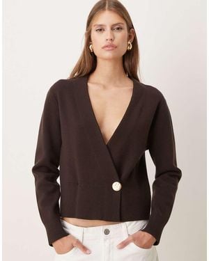 Mango Compact Knit Wrap Waist Cardigan With Gold Button - Black