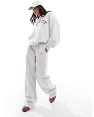 4th & Reckless Cotton Embroidered Logo Seam Detail Wide Leg joggers - White