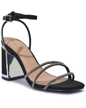SEQWL Diamond Embellished Block Heeled Sandals - Metallic
